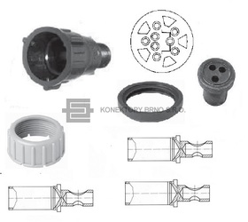 Sestava kruhového konektoru Schlemmer 3p s bajonetem 16S. Dutinka je na kolíček o průměru 4 mm