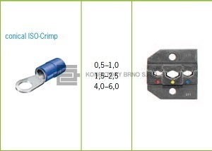 Lisovací čelisti pro izolované konektory a spojky.