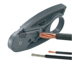 Nůž k odizolování kruhových kabelů s možností nastavení hloubky odizolovacího nože. Možnost stříhání laněného vodiče do průřezu 4mm2.